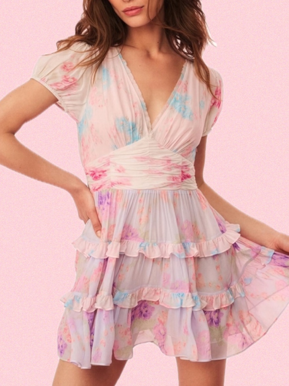 Spirea Chiffon Mini Dress in Sunset Shore